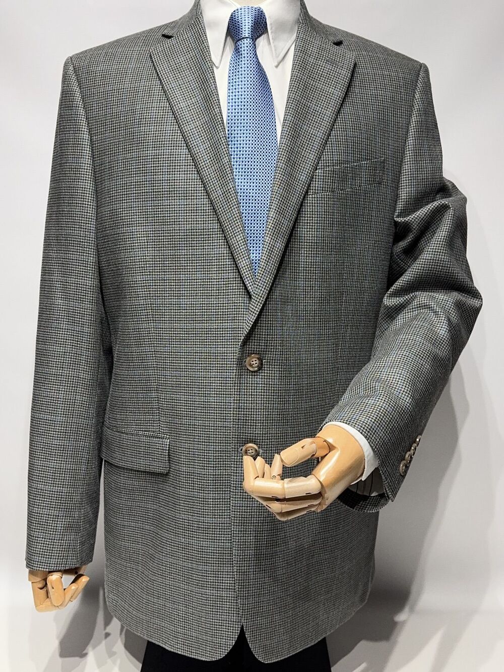 Lauren Ralph Lauren Gray & Blue Micro Houndstooth Silk Wool Blazer Men Size 42L